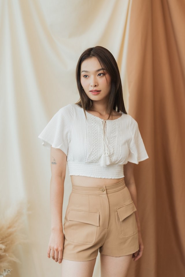 Marcella High-Waisted Pocket Shorts in Latte