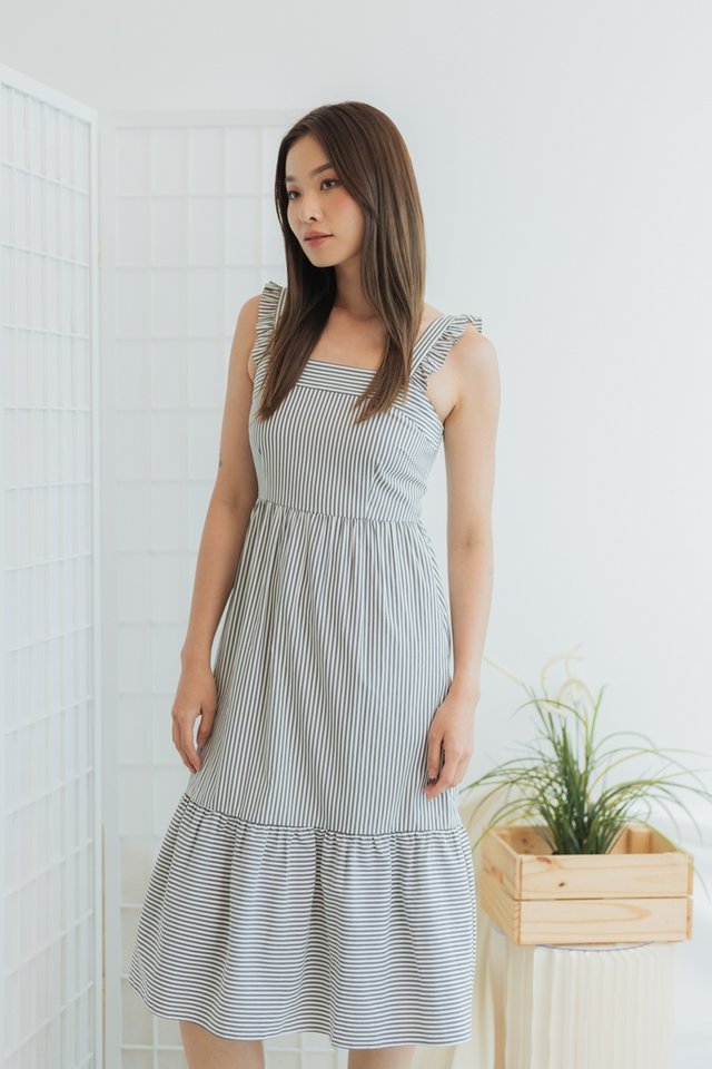 Natasha Striped Midi Dress in Dark Grey (XL)