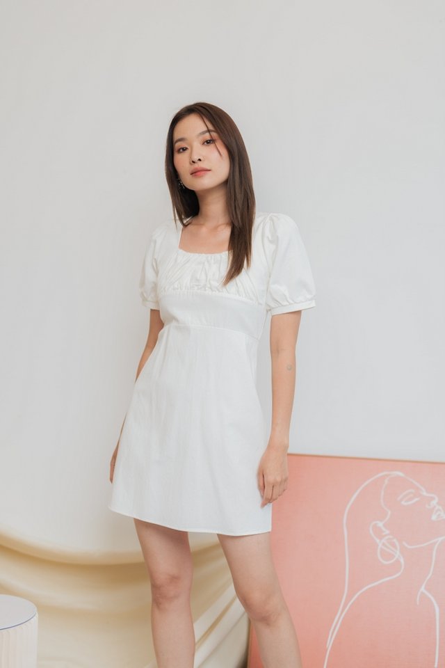 Isabella Denim Ruched Dress in White