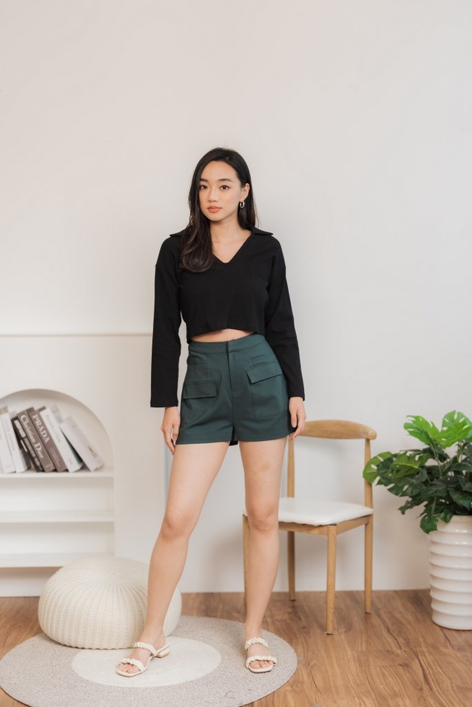 Chandler High-Waisted Pocket Shorts in Forest (XS)