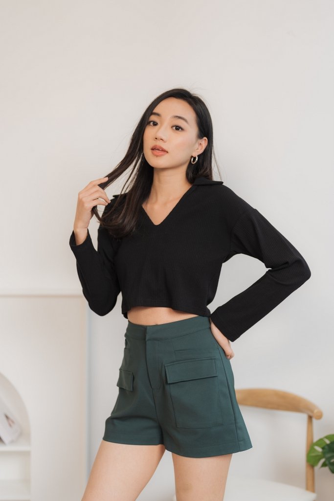 Chandler High-Waisted Pocket Shorts in Forest (XS)