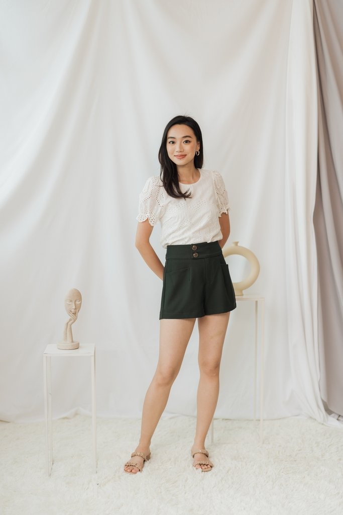 Raquel High-Waisted Tailored Shorts in Dark Olive (XS)