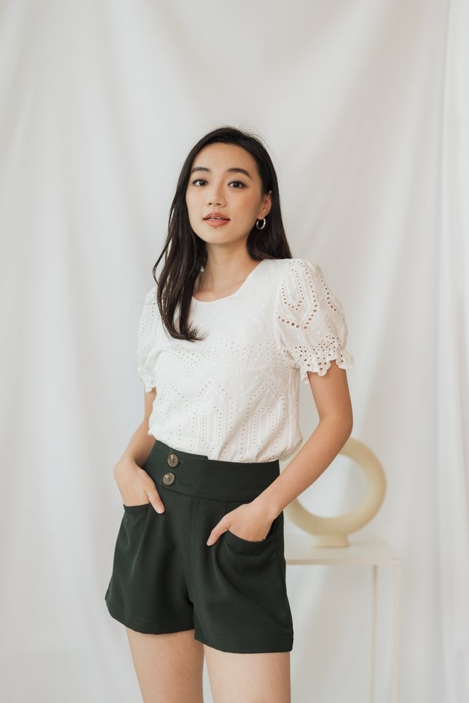 Raquel High-Waisted Tailored Shorts in Dark Olive (XS)