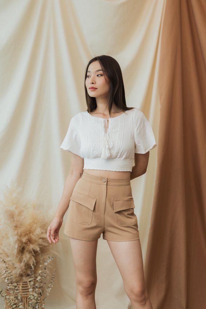 Marcella High-Waisted Pocket Shorts in Latte