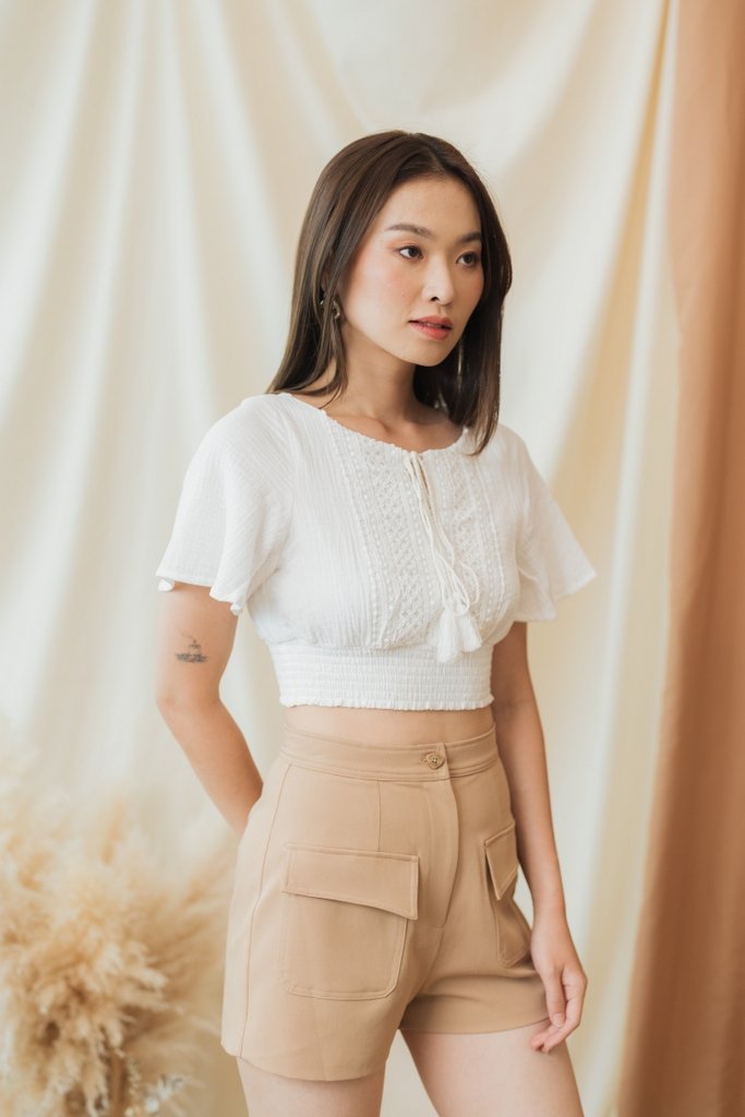 Marcella High-Waisted Pocket Shorts in Latte