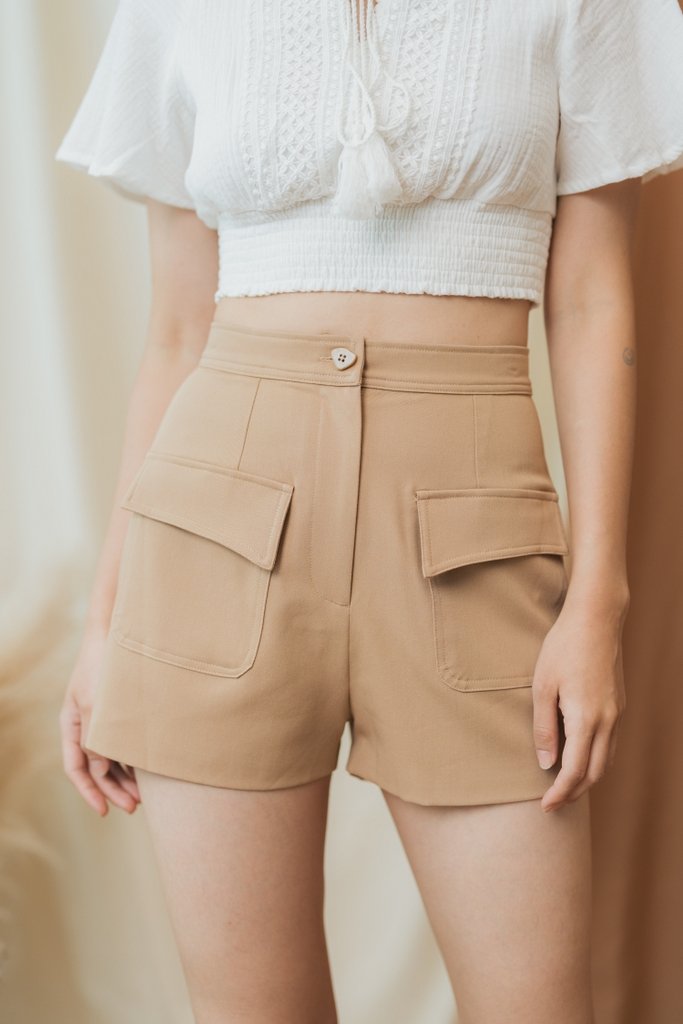 Marcella High-Waisted Pocket Shorts in Latte