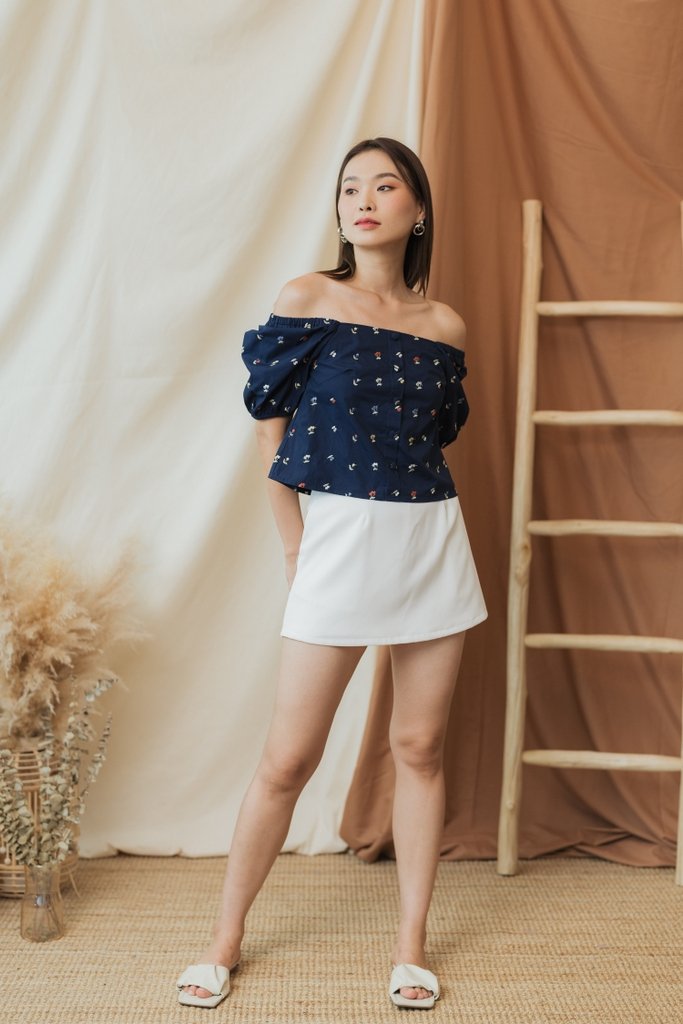 Amerie Berries Embroidery Two-Way Top in Navy (XS)