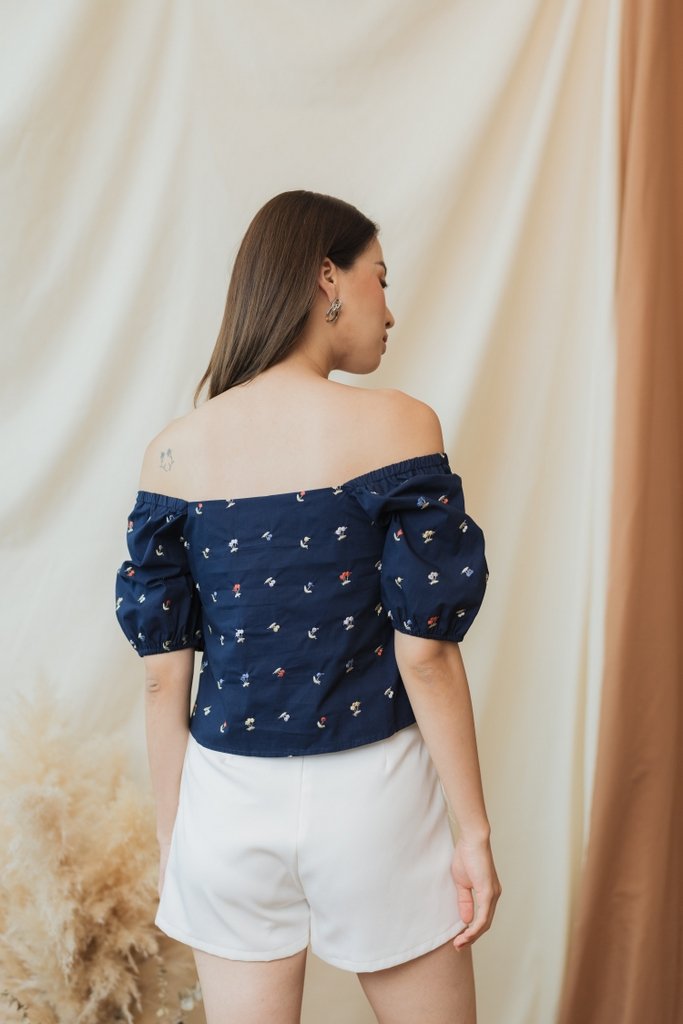 Amerie Berries Embroidery Two-Way Top in Navy (XS)