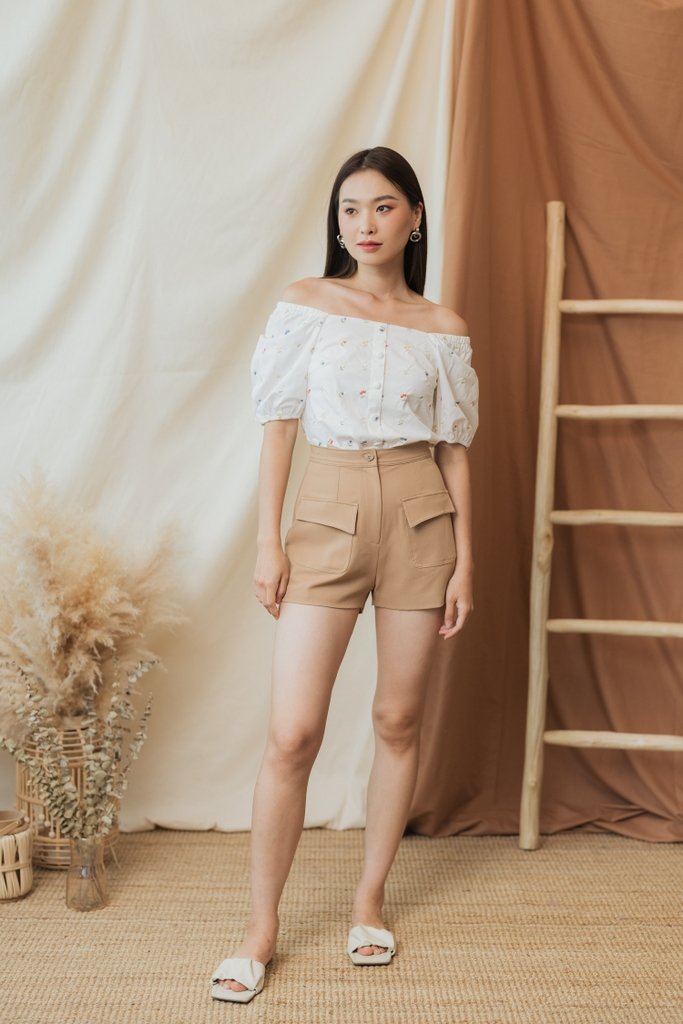 Marcella High-Waisted Pocket Shorts in Latte