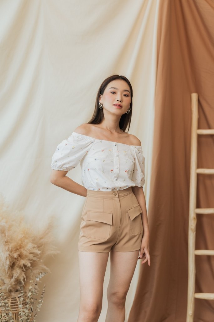 Marcella High-Waisted Pocket Shorts in Latte
