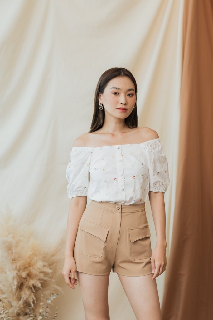 Marcella High-Waisted Pocket Shorts in Latte