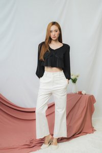 Vanessa Crochet Trim Ribbon Top in Black (XS)
