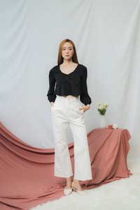 Vanessa Crochet Trim Ribbon Top in Black (XS)