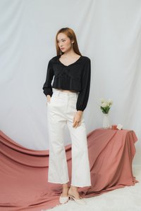 Vanessa Crochet Trim Ribbon Top in Black (XS)
