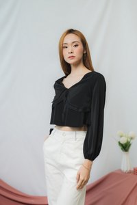 Vanessa Crochet Trim Ribbon Top in Black (XS)