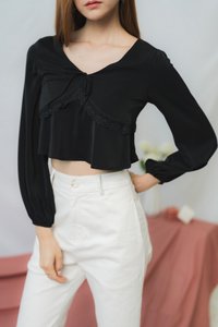 Vanessa Crochet Trim Ribbon Top in Black (XS)