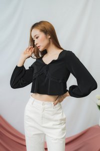 Vanessa Crochet Trim Ribbon Top in Black (XS)