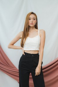 Elle Embossed Bustier Crop Top in White