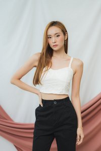 Elle Embossed Bustier Crop Top in White
