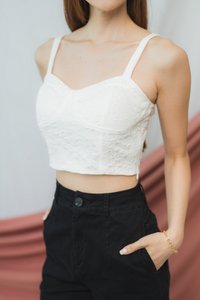 Elle Embossed Bustier Crop Top in White