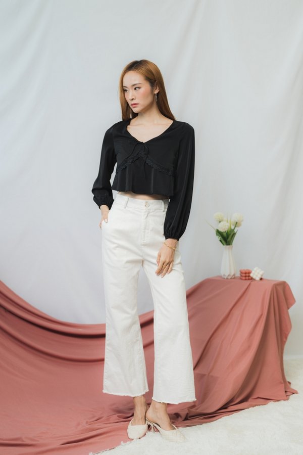 Vanessa Crochet Trim Ribbon Top in Black (XS)