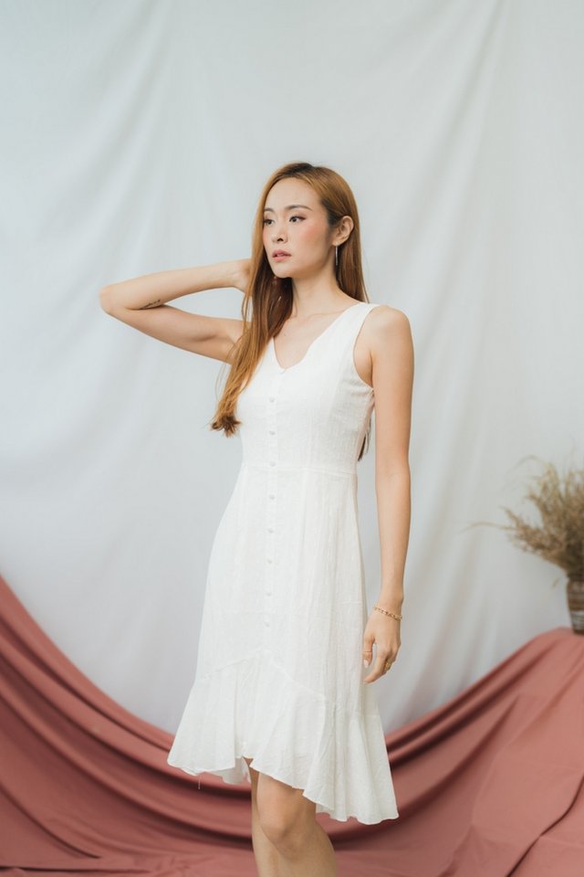 Olivera Mermaid Midi Dress in White