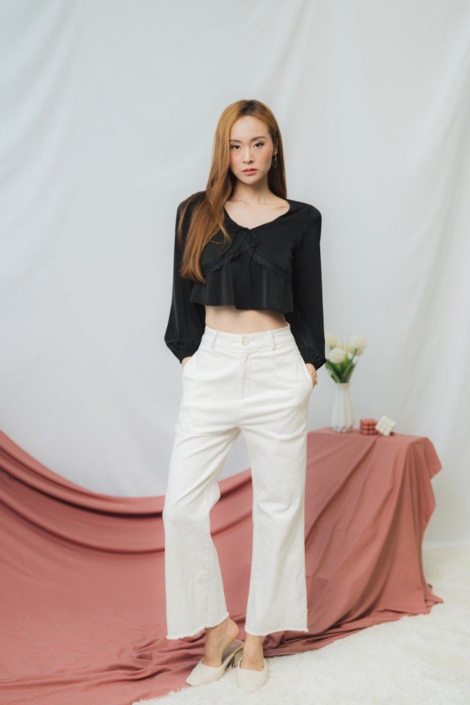 Vanessa Crochet Trim Ribbon Top in Black (XS)