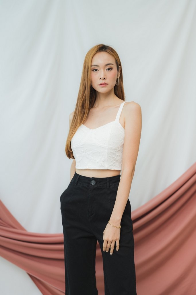 Elle Embossed Bustier Crop Top in White