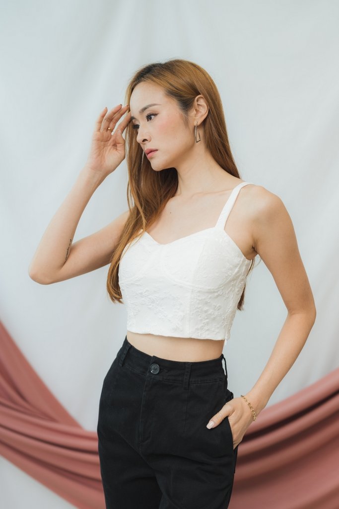 Elle Embossed Bustier Crop Top in White
