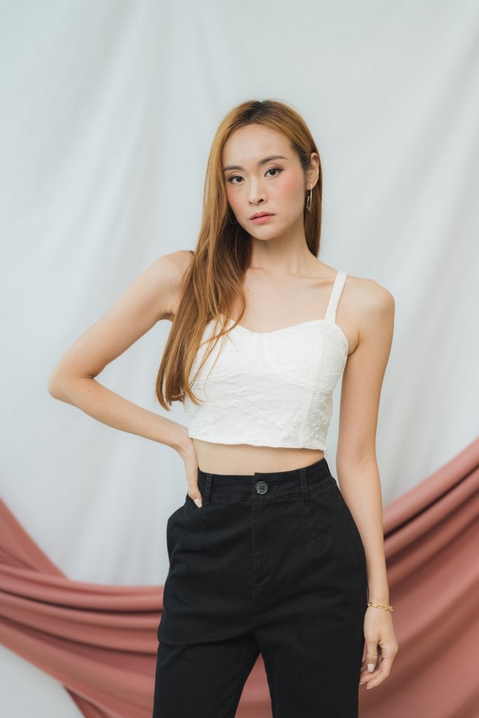 Elle Embossed Bustier Crop Top in White