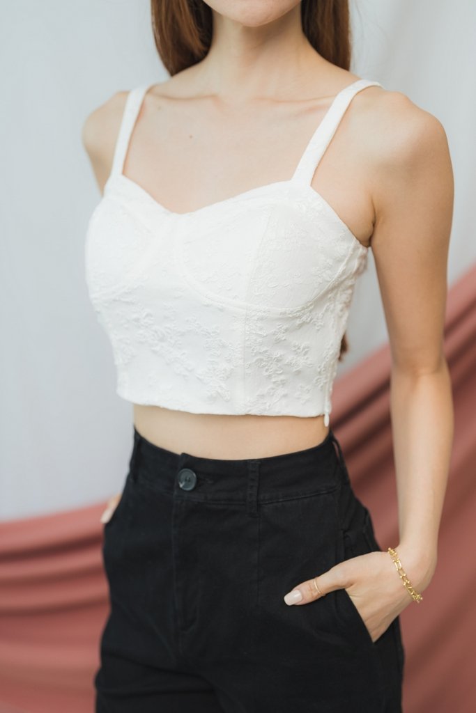 Elle Embossed Bustier Crop Top in White