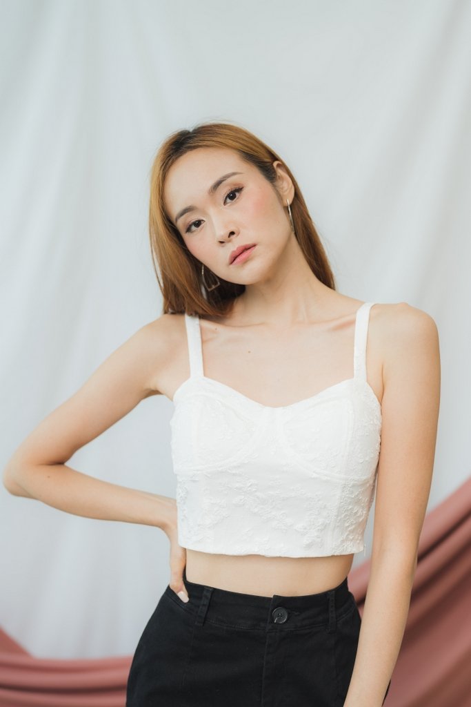 Elle Embossed Bustier Crop Top in White