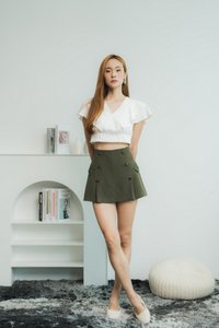 Kacy High Waist Button Skort in Olive (XS)