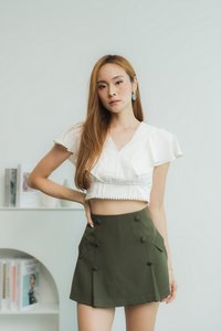 Kacy High Waist Button Skort in Olive (XS)