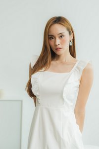 Deanne Flutter Sleeve Ruffled Dress in White (XL)