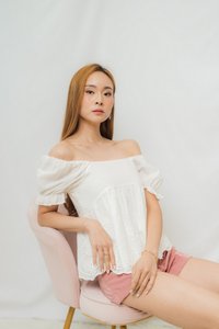 Ava Babydoll Floral Eyelet Top in White (XS)
