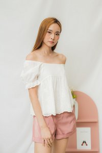Ava Babydoll Floral Eyelet Top in White (XS)