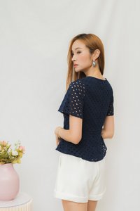 Harriet Eyelet Sleeved Top in Navy (XS)
