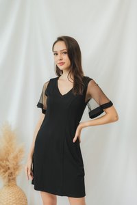 Geralynn Mesh Panel Dress in Black (XS)