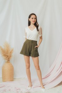 Arielle Basic High Waisted Shorts in Olive (XS)