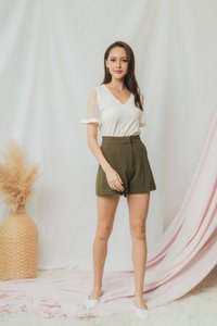 Arielle Basic High Waisted Shorts in Olive (XS)