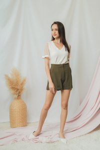 Arielle Basic High Waisted Shorts in Olive (XS)