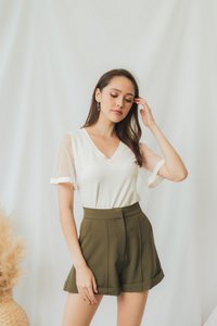 Arielle Basic High Waisted Shorts in Olive (XS)