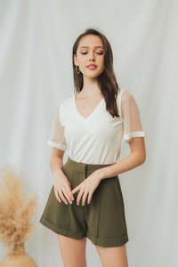 Arielle Basic High Waisted Shorts in Olive (XS)