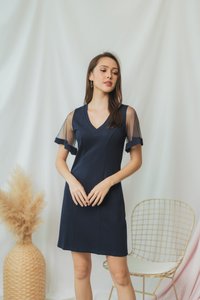 Geralynn Mesh Panel Dress in Navy