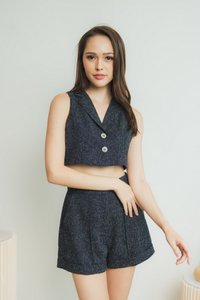 Bella Tweed Crop Top in Navy