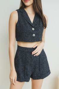 Bella Tweed Crop Top in Navy