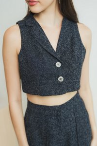 Bella Tweed Crop Top in Navy