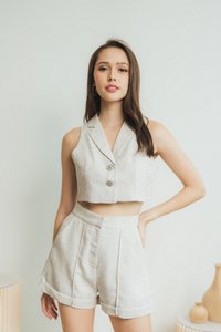 Bella Tweed Crop Top in White