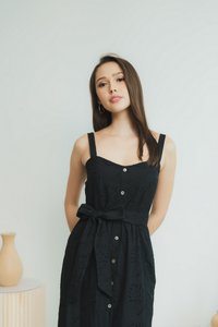 Franchesca Leafy Eyelet Midi Dress in Black (XS)